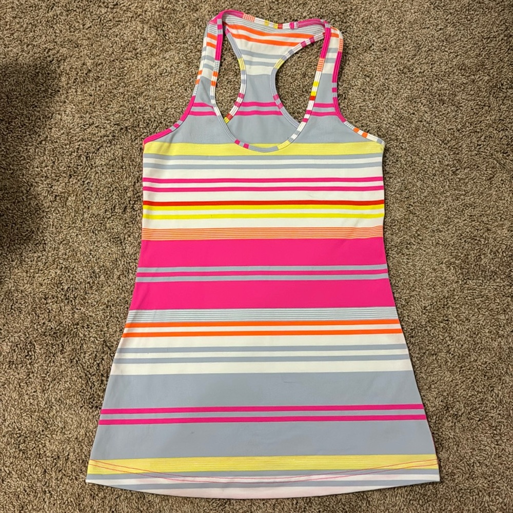 EUC Lululemon cool racerback stripes hot pink